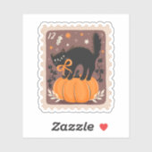 ヴィンテージハロウィーンブラックキャットオンパンプキンスタンプ シール (シート)
