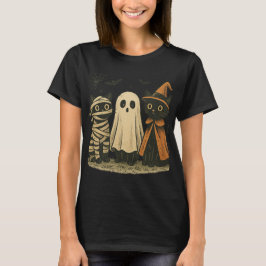 ヴィンテージハロウィーンブラックキャットトリオTシャツ | 可愛いムー Tシャツ
