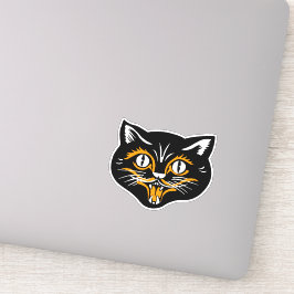 ヴィンテージハロウィーンブラックキャットニコニコ顔オレンジ シール