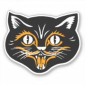 ヴィンテージハロウィーンブラックキャットニコニコ顔オレンジ シール (正面)