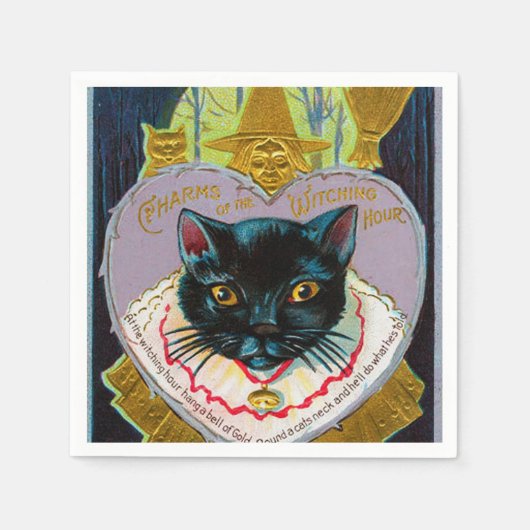 ヴィンテージハロウィーンブラックキャットパーティー スタンダードカクテルナプキン (正面)