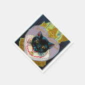ヴィンテージハロウィーンブラックキャットパーティー スタンダードカクテルナプキン (角)