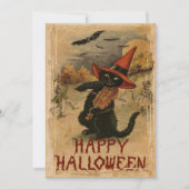 ヴィンテージハロウィーンブラックキャットフィドリング サンキューカード (正面)