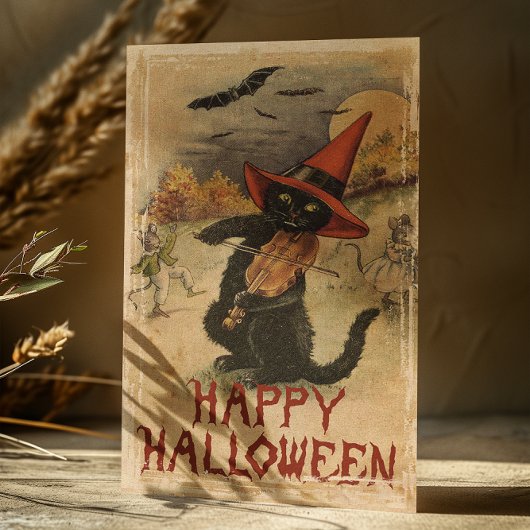 ヴィンテージハロウィーンブラックキャットフィドリング シーズンカード