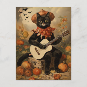 ヴィンテージハロウィーンブラックキャット遊ズギター シーズンポストカード