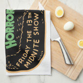 ヴィンテージハロウィーンブラックキャット キッチンタオル (四つ折り)