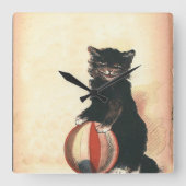 ヴィンテージハロウィーンブラックキャット スクエア壁時計 (正面)