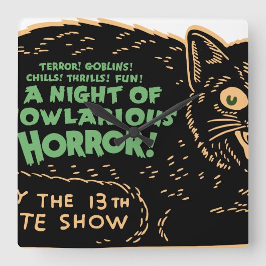 ヴィンテージハロウィーンブラックキャット スクエア壁時計 (正面)