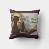 ヴィンテージハロウィーンブラックキャット&フクロウウィッチハットムーン クッション (裏面)