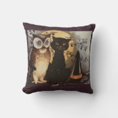 ヴィンテージハロウィーンブラックキャット&フクロウウィッチハットムーン クッション (正面)