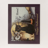 ヴィンテージハロウィーンブラックキャット&フクロウウィッチハットムーン ジグソーパズル (縦)