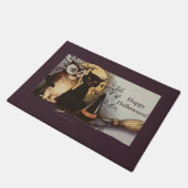 ヴィンテージハロウィーンブラックキャット&フクロウウィッチハットムーン ドアマット (アングル)