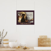 ヴィンテージハロウィーンブラックキャット&フクロウウィッチハットムーン ポスター (キッチン)