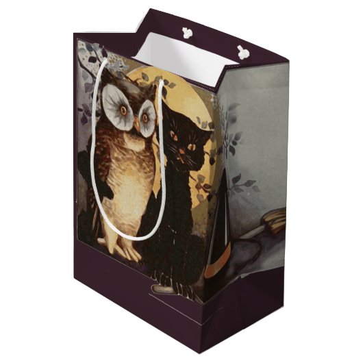 ヴィンテージハロウィーンブラックキャット&フクロウウィッチハットムーン ミディアムペーパーバッグ (裏面アングル)