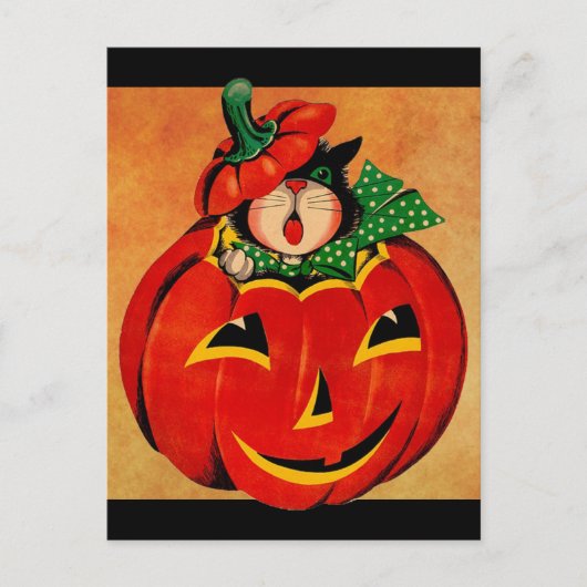 ヴィンテージハロウィーンブラックキャット ポストカード (正面)