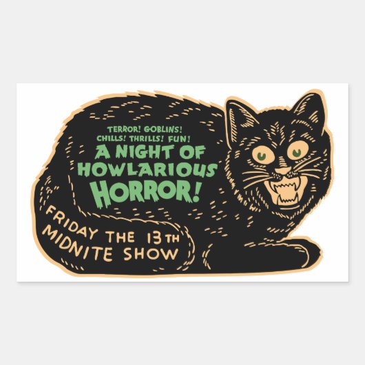 ヴィンテージハロウィーンブラックキャット 長方形シール (正面)