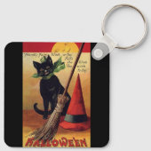ヴィンテージハロウィーンブラックキャット、魔女の箒と帽子 キーホルダー (裏面)