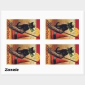 ヴィンテージハロウィーンブラックキャット、魔女の箒と帽子 長方形シール (シート)