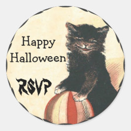 ヴィンテージハロウィーンブラックキャットRSVP ラウンドシール