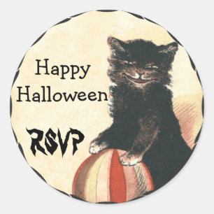 ヴィンテージハロウィーンブラックキャットRSVP ラウンドシール