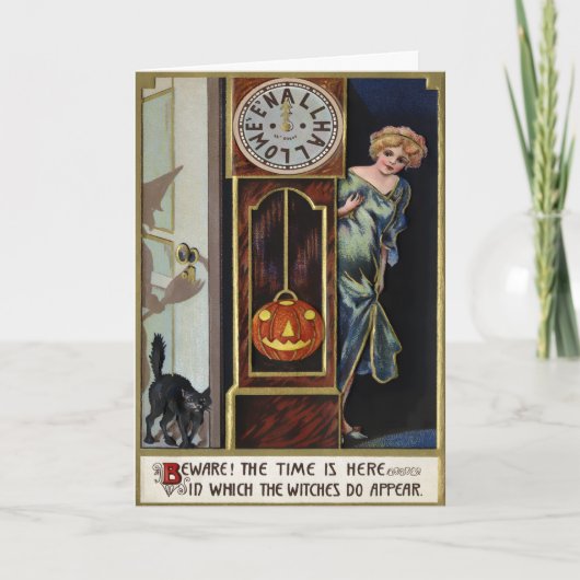 ヴィンテージハロウィーンミッドナイトウィッチグリーティングカード シーズンカード (正面)