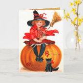 ヴィンテージハロウィーンリルのウィッチカード カード (黄色い花)