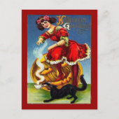 ヴィンテージハロウィーンレディin赤 ポストカード (正面)