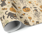 ヴィンテージハロウィーンレトロスケルトンウィッチノスタルジック ラッピングペーパー (ロールコーナー)