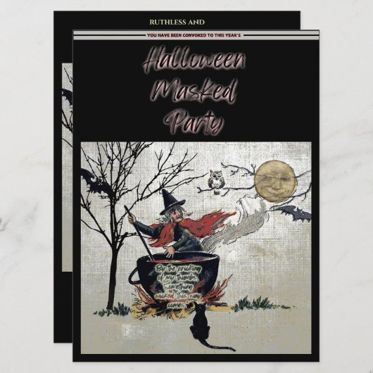 ヴィンテージハロウィーン仮面パーティー魔女の大釜 招待状 (正面/裏面)