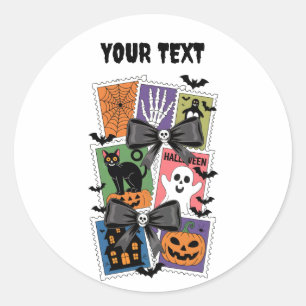 ヴィンテージハロウィーン切手 – 不気味レトロVibes ラウンドシール