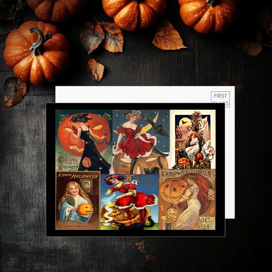 ヴィンテージハロウィーン女性モンタージュ大はがき 招待状