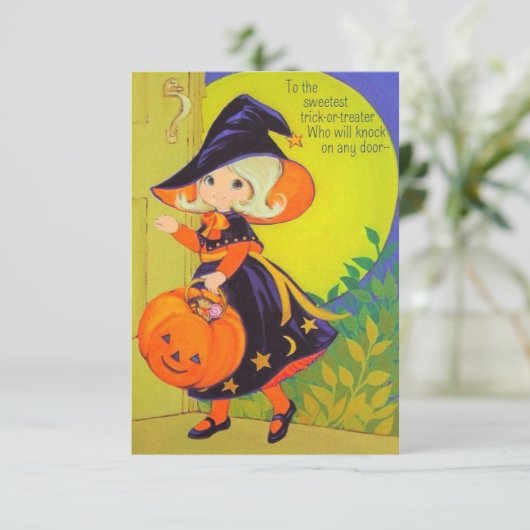 ヴィンテージハロウィーン小さな女の子ウィッチトリックまたはトリート (スタンド正面)