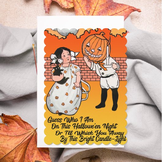 ヴィンテージハロウィーン小さな女の子パンプキンマン シーズンカード