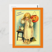 ヴィンテージハロウィーン小さな女の子&ジャックオーランタン ポストカード (正面/裏面)