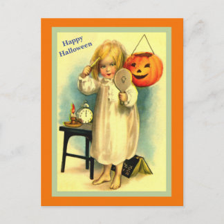 ヴィンテージハロウィーン小さな女の子&ジャックオーランタン ポストカード