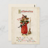 ヴィンテージハロウィーン小さな魔女の子と猫 ポストカード (正面/裏面)