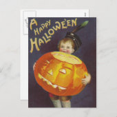 ヴィンテージハロウィーン少年とカボチャ葉書 シーズンポストカード (正面/裏面)