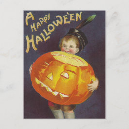 ヴィンテージハロウィーン少年とカボチャ葉書 シーズンポストカード