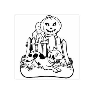 ヴィンテージハロウィーン幽霊と犬&カボチャ ラバースタンプ