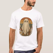 ヴィンテージハロウィーン幽霊と秋フローラ Tシャツ (正面)