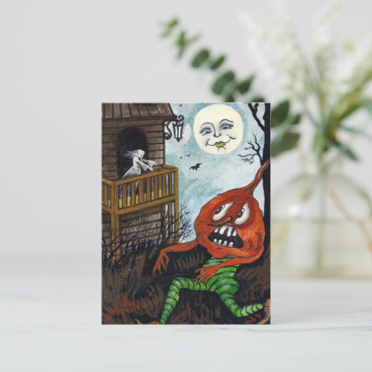 ヴィンテージハロウィーン幽霊カボチャ月はがき シーズンポストカード (スタンド正面)