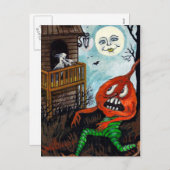 ヴィンテージハロウィーン幽霊カボチャ月はがき シーズンポストカード (正面/裏面)