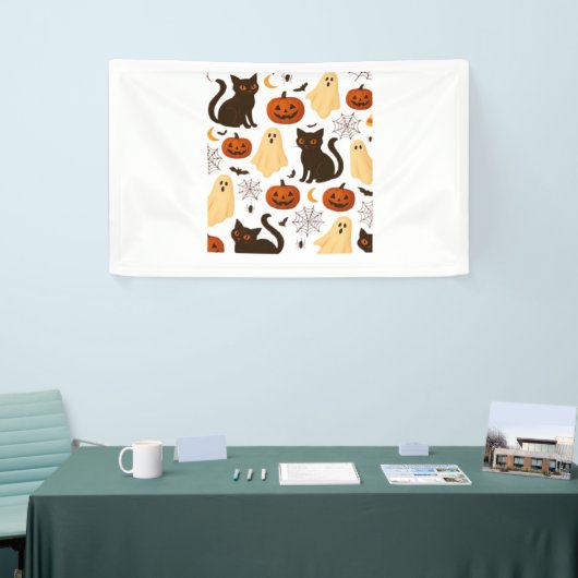 ヴィンテージハロウィーン幽霊&ブラックキャットパターンクラス 横断幕 (トレードショー)
