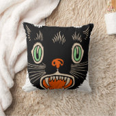 ヴィンテージハロウィーン怖い黒猫 クッション (ブランケット)