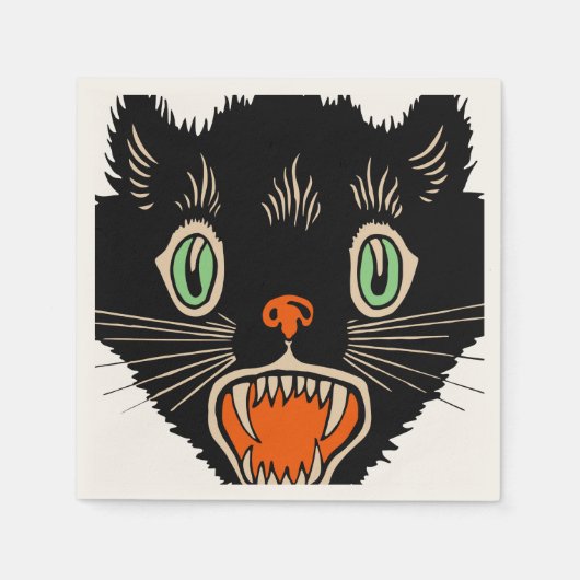ヴィンテージハロウィーン怖い黒猫 スタンダードカクテルナプキン (正面)