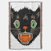 ヴィンテージハロウィーン怖い黒猫 スローブランケット (正面縦)