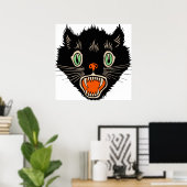 ヴィンテージハロウィーン怖い黒猫 ポスター (ホームオフィス)
