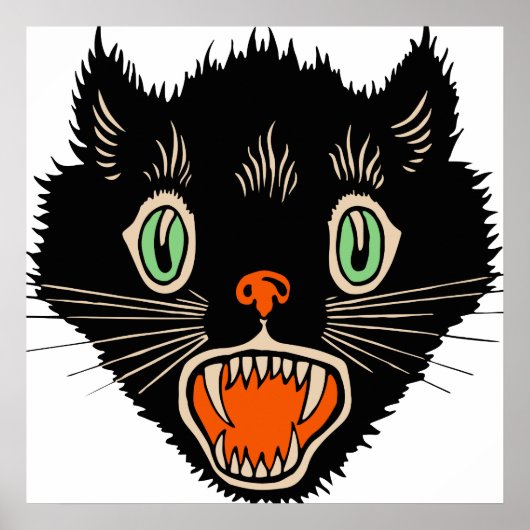 ヴィンテージハロウィーン怖い黒猫 ポスター (正面)