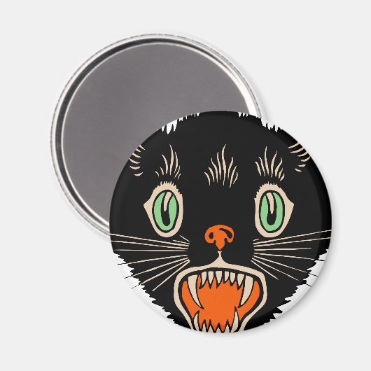 ヴィンテージハロウィーン怖い黒猫 マグネット (正面/裏面)