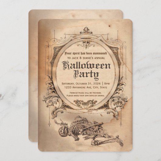 ヴィンテージハロウィーン招待状ビクトリアンゴシック 招待状 (正面/裏面)
